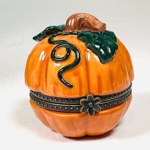 Pumpkin Halloween Porcelain Hinged Surprise Gift Trinket Box